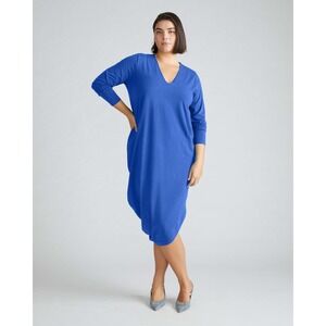 Universal Standard Blue Geneva V-Neck Long Sleeve Dress Pima Cotton Size M